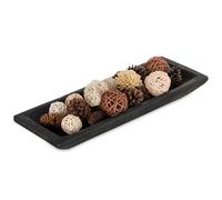 Hanobe Decorative Wood Dough Bowl: Large Long Wooden Centerpiece Table Decorations Natural Candle Holder Tray Decor Rustic Unfinished Centerpieces for Dining Room Kitchen Fruit Bowls, Black