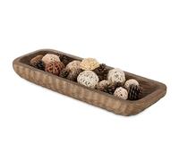 Hanobe Decorative Wood Dough Bowl: Wooden Centerpiece Table Decorations Natural Candle Holder Tray Decor Rustic Brown Hand Turned Trough Centerpieces for Dining Room Kitchen 16.5"