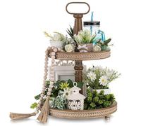 Hanobe Decorative Wooden Tiered Tray Round 2 Tier Stand Decor, Brown