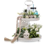 Hanobe Decorative Wooden Tiered Tray Round 2 Tier Stand Decor, White