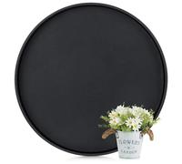 Hanobe Large Ottoman Tray for Serving: 48cm Black Round Decorative PU Leather Tray for Coffee Table Footstool - Luxury Modern Home Decor for Living Room Bedroom