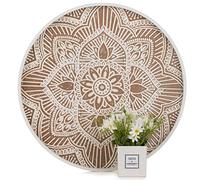 Hanobe Large Round Wooden Tray for Ottoman Coffee Table, 45cm Boho Style