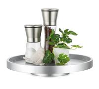 Hanobe Lazy Susan Bathroom Tray: Decorative Round Table Centerpieces 12 inch Turntable Organizer for Countertop Dining Room Kitchen Pantry Champagne Sliver