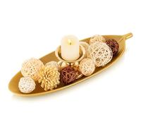 Hanobe Leaf Wooden Decorative Tray: Leaf Shaped Wood Key Tray Decor Leaves Bowl for Crystal Small Candle, Gold