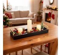 Hanobe Rectangle Long Narrow Tray: Decorative Trays Rectangular Candle Holder Trays for Home Decor White Centerpiece Tray Decor Serving Tray with Gold Handles for Dining Table (Black, 1)