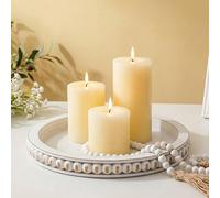 Hanobe Round Decorative Tray for Centrepiece: Rustic Coffee Table Tray with Beaded for Living Room White Washed Wooden Candle Trays for Kitchen Counter Modern Farmhouse Home Decor