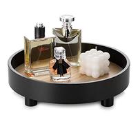 Hanobe Round Decorative Vanity Tray: Bathroom Perfume Platform Trays Circle Pedestal Stand Wood Riser for Display Scandinavian Decor Dresser, Black