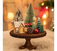 Hanobe Round Wood Cake Stand: Cupcake Pedestal Stand 12 inch Dessert Display Riser Distressed Rustic Cakes Holder Tray Vintage Beads Wooden Plate for Wedding Birthday Decor