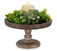 Hanobe Round Wood Cake Stand: Rustic Wooden Display Riser Decorative Pedestal Tray Small Cake Holder Plate for Wedding Birthday Decor