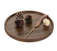Hanobe Round Wood Decorative Tray: Rustic Walnut Veneer Coffee Table Tray Farmhouse Centerpiece Circle Ottoman Serving Platter for Kitchen Counter Home Decor, 30cm