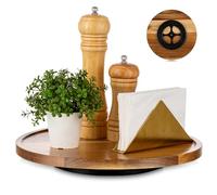 Hanobe Round Wood Lazy Susan: 30cm Acacia Wooden Turntable Decorative Coffee Table Tray Centerpiece Decor Kitchen Organizer for Cabinet Counter