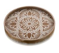 Hanobe Round Wooden Decorative Tray for Coffee Table: Brown Farmhouse Decor