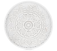 Hanobe Round Wooden Decorative Tray for Coffee Table, White Farmhouse Decor