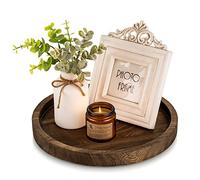 Hanobe Round Wooden Tray: Decorative Candle Holder for Coffee Table, Rustic