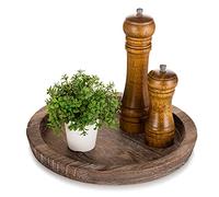 Hanobe Rustic Wooden Decorative Tray Round Candle Plate for Coffee Table