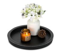 Hanobe Rustic Wooden Serving Tray: Round Wood Decorative Candle Holder Vintage Centerpiece Butler Trays Farmhouse Ottoman Tray for Decor Kitchen Countertop for Home Coffee Table (Black, 1)