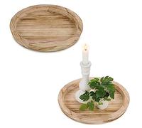 Hanobe Rustic Wooden Serving Tray: Round Wood Decorative Tray Rustic White Set of 2 Centerpiece Candle Holder Trays Farmhouse Ottoman Tray, Light Burnt, 11.22''/28.5cm