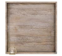 Hanobe Serving Tray Ottoman Large: Wooden Decorative Trays for Living Room over Footstool - Square Rustic Brown Extra XXL Wood Platter Coffee Table Decor Display 56cm