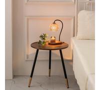 Hanobe Side Table Small Round: Modern Wood End Tables for Living Room Black Walnut Wooden Coffee Table for Bedroom Circle Table Stand