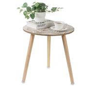 Hanobe Small Round Side Table: Boho End Tables for Living Room Bohemian Accent Bedside Table White Bedroom Nightstand Farmhouse Home Decor Decorative with 3 Wood Legs, Easy Assembly, BHCF1057-3JIAO-1