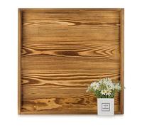 Hanobe Square Large Ottoman Tray: Extra Large Serving Tray with Handles Rustic Wood Decorative Coffee Table Trays Farmhouse Home Decor for Living Room Kitchen Counter 55 x 55 cm