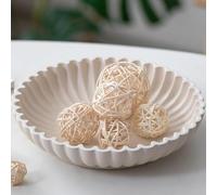 Hanobe White Decorative Key Bowl：24cm Modern Farmhouse Resin Potpourri Bowls for Living Room Decor - Beige Ruffle Trinket Tray Storage Display for Coffee Table Centrepiece Hallways