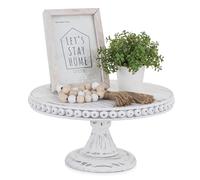 Hanobe White Wood Cake Stand: Cupcake Pedestal Stand 12 inch Dessert Display Riser Rustic Round Cakes Holder Tray Vintage Beads Wooden Plate for Wedding Birthday Decor