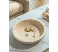 Hanobe White Wooden Decorative Bowl: Small Key Bowl for Living Room Coffee Table Centrepiece 25cm Modern Fluted Potpourri Bowls Round Trinket Tray for Hallways Entryway Decor