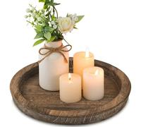 Hanobe Wooden Candle Holder Tray: Round Decorative Candle Plate Farmhouse Table Centerpiece Rustic Wood Tealight Pillar Trays for Christmas Wedding Halloween Home Decor