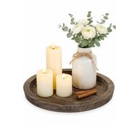 Hanobe Wooden Candle Holder Tray Round Decorative Trays for Coffee Table