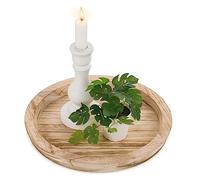 Hanobe Wooden Candle Holder Tray Round for Coffee Table, Light Burnt Wood
