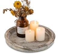 Hanobe Wooden Candle Holder Tray Round for Coffee Table, Whitewashed