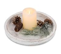 Hanobe Wooden Coffee Table Tray: Round Decorative Wood Serving Tray Rustic White Centerpiece Candle Holder Trays Farmhouse Ottoman Tray for Decor Kitchen Counter Home Decor