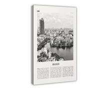 Hanoi Black And White View, Vietnam, Viet Nam, Asia Retro City Map Travel Landscape Canvas Art Wall Decor Posters Home Bar Restaurant Garage Cafe Logo Gift 24x36inch(60x90cm)