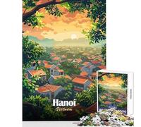 Hanoi, Vietnam Cityscape Illustration 1000 Pieces Jigsaw Puzzles for Teenagers Boost Cognitive Clarity And Sharpness Mindful Calm Play Enjoyment (50x75cm)