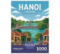 Hanoi Vietnam Cityscape Illustration Jigsaw Puzzle 1000 Pieces, Landmark Urban View, Thick Cardboard Pieces for Puzzle Lovers, Relaxing Challenge, 38x26cm/1000pcs