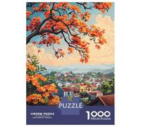 Hanoi, Vietnam Cityscape with Orange Flowers 1000 Piece Jigsaw Puzzle, Historic Square Architecture, 1000 Pieces for Adults, for Families, Relaxing Challenge, 38x26cm/1000pcs