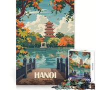 Hanoi Vietnam Travel Poster 1000 Piece Jigsaw Puzzle for Teenagers DIY Fun Clear Tone Pattern Assemble Night Fun (38x26cm)