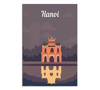 Hanoi Vietnam Turtle Tower Skyline Vintage Travel Poster Canvas Wall Home Room Decor Art Poster Painting Picture Print Gift Posters（Frameless） 40x50cm