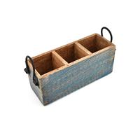 Hanol Flatware Organizers Mango Wood- 3-Compartment Organizer with Iron Handles for Countertops, Dining Tables, and Bathroom Storage (Blue Finish) (11" X 4" X 4.5")