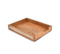 Hanol Letter Trays & Stacking Supports Acacia Wood Handcrafted Desk Organizer Tray File & Folder Holder for Office or Study (14" X 11" X 2")