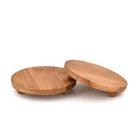 Hanol Pedestals Acacia Wood Round - Decorative Display Stands with Feet for Rustic Home Styling for Bathroom, Kitchen, Garden Décor (Set of 2) ( 8" X 8" X 1.5")