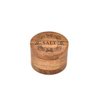 Hanol Spice Celler Round Acacia Wood Salt Box with Magnetic Lid - Handcrafted Spice Cellar Container for Herbs & Seasoning (3.5” X 3.5” X 2.5”)