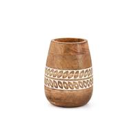 Hanol Utensil Crocks Handmade White Mango Wood Utensil Holder - Rustic Leaf Carving Kitchen Caddy for Countertop Storage ( 4" X 4" X 5.5")