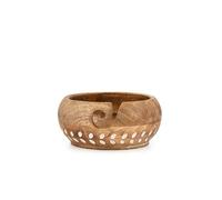 Hanol Yarn Bowl Mango Wood with White Leaf Detail - Crochet & Knitting Accessory for Organized Yarn Flow(6" X 6" X 3'')