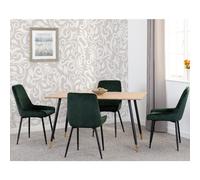 hanover oak wooden dining table with 4 avah green chairs