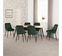 hanover oak wooden dining table with 6 avah green chairs