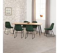 hanover oak wooden dining table with 6 lyster green chairs