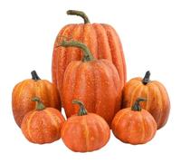 Hanoxe 7PCS Pumpkins White Orange, Fall Artificial Pumpkins for Decoration Different Sizes, Thanksgiving Autumn Harvest DIY Foam Pumpkin (A-7PCS)