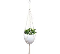 Hanpo 4 Legs Cotton Rope Macrame Plant Hanger Hanging Planter Holders Cream Color, 48-inches for 10-12" Pot (Cream)